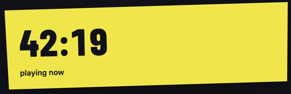 The yellow session ticket showing 42:19, playing now.